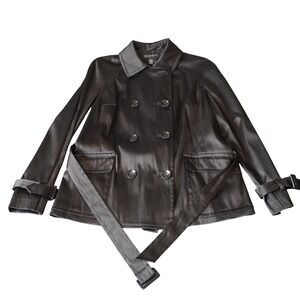 INC‎ International Concepts Petite Brown Double Breasted Belted Trench Coat